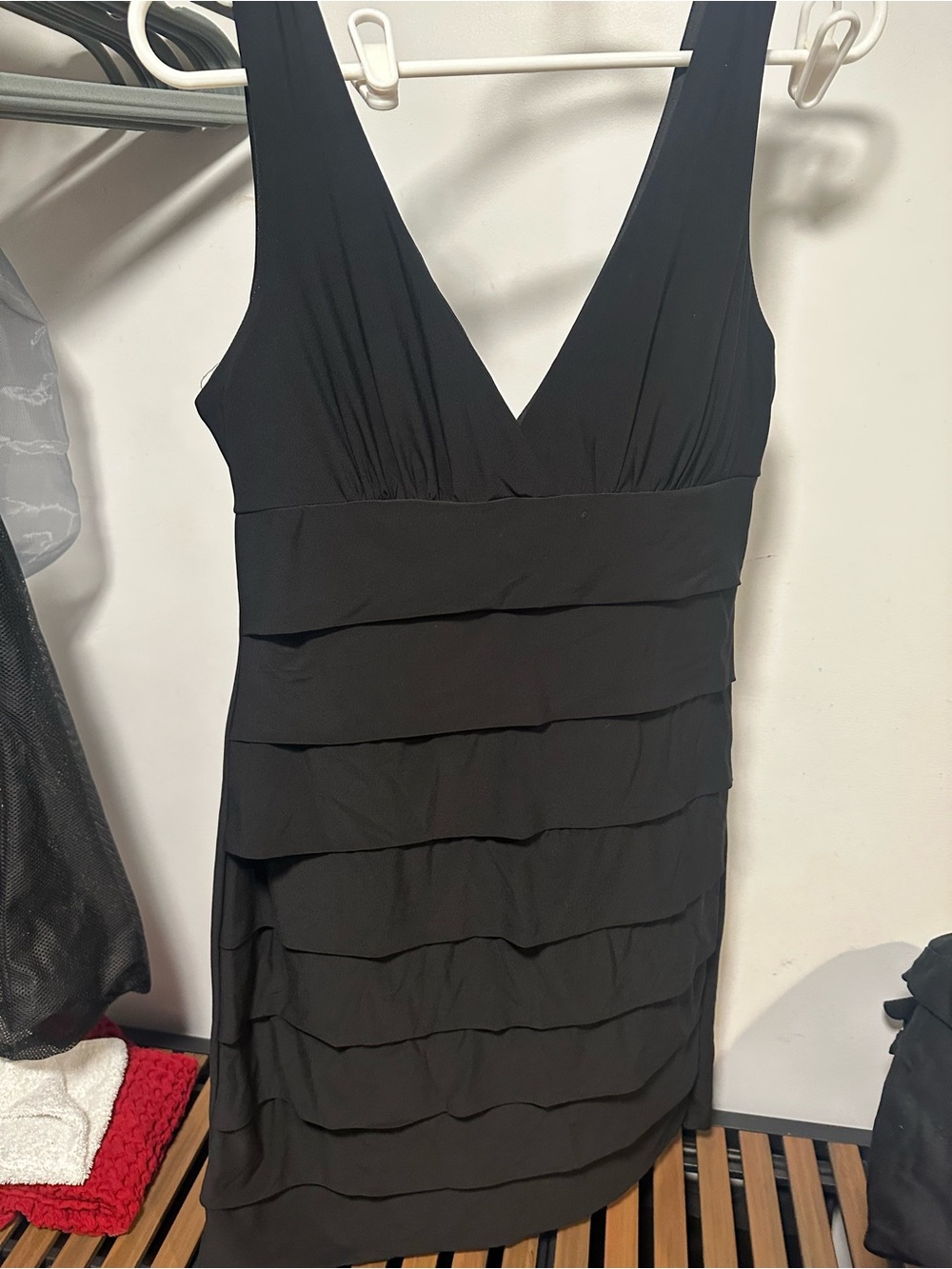 dressbarn Black Sleeveless V-Neck Layered Dress